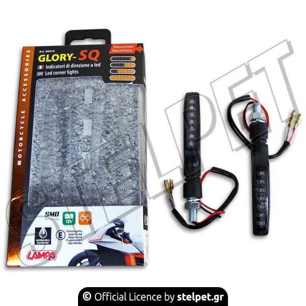 Φλας ζευγάρι universal moto Glory SQ μαύρα 12V led Lampa