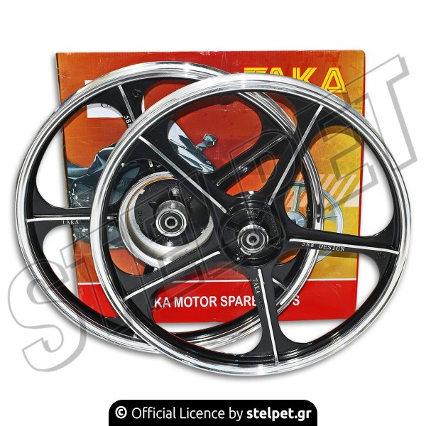 Ζάντες αλουμινίου ζευγάρι Yamaha Crypton-X 135 5 μπρατσες μαύρες - ασημί Taka