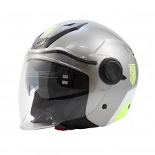 Κράνος STR Strike Ανοιχτού Τύπου Διπλή Ζελατίνα με Γραφικά ΓΚΡΙ/ΑΣΠΡΟ/ΚΙΤΡΙΝΟ Fluo