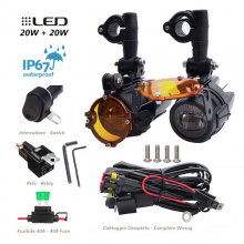 Προβολάκια αλουμινίου LED σετ με καλώδια (2 X 20W)  4000 Lumen 6000 kelvin + κιτρινο καπακι
