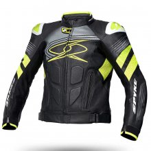 Μπουφάν μηχανής Spyke Sport Estoril Evo Leather Μαύρο / Κίτρινο Fluo